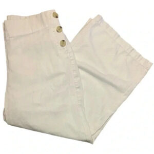Liz Claiborne Cropped Wide Leg White Cotton Pants with Button Detail- Size 4